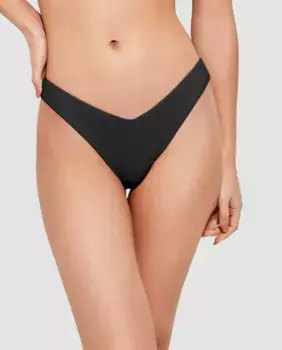 Плавки бикини с V-образным вырезом, вырезанные лазером, из гладкой ткани Gisela, черный