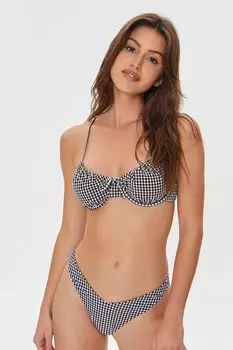 Плавки бикини с высоким вырезом в мелкую клетку Forever 21, черный