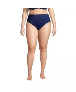 Плавки бикини с высокой талией больших размеров для контроля живота Lands' End, синий