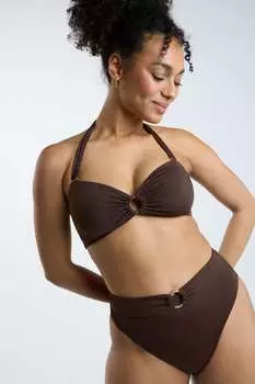 Плавки бикини с завышенной талией и кольцевыми деталями Boux Avenue, коричневый