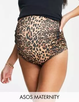 Плавки бикини с завышенной талией и леопардовым принтом ASOS DESIGN Maternity Mix and match