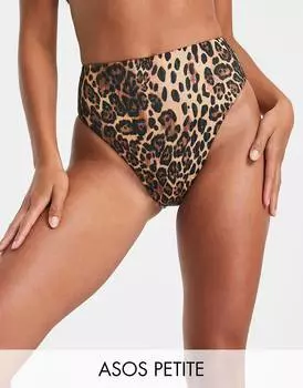 Плавки бикини с завышенной талией и леопардовым принтом ASOS DESIGN Petite