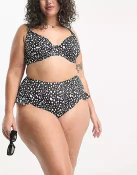 Плавки бикини с завышенной талией и оборками ASOS DESIGN Curve