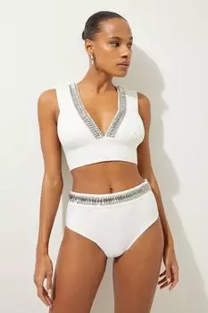 Плавки бикини с завышенной талией и отделкой повязками Karen Millen, белый