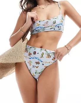 Плавки бикини с завышенной талией и западным принтом ASOS DESIGN