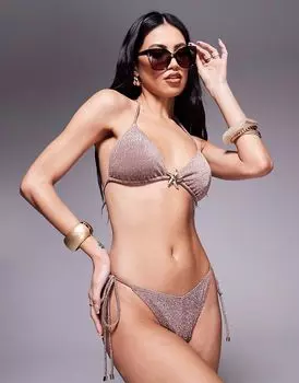 Плавки бикини South Beach с блестками и завязками по бокам фиолетового цвета