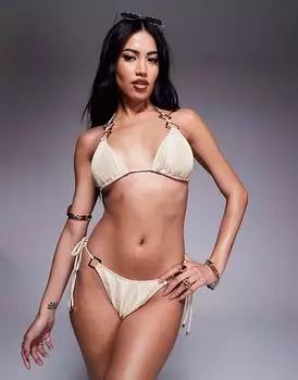 Плавки бикини South Beach с завязками и фурнитурой кремового цвета