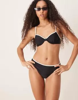 Плавки бикини средней посадки с контрастной отделкой от Abercrombie & Fitch, черный цвет