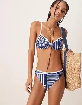 Плавки бикини средней посадки с контрастной отделкой от Abercrombie & Fitch в синюю полоску