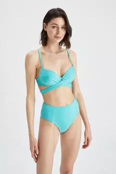 Плавки бикини стандартной посадки с высокой талией Fall In Love DeFacto, бирюзовый