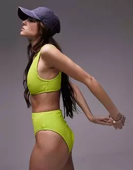 Плавки бикини Topshop Mix and Match с оборками и высокой талией цвета лайма