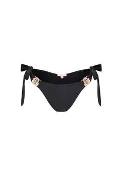 Плавки бикини в бразильском стиле Amour с завязками по бокам и потрясающей отделкой камнями Moda Minx, черный