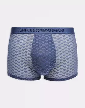 Плавки-боксеры Emporio Armani Bodywear с сетчатым логотипом синего цвета CO-ORD