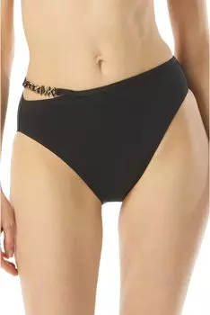 Плавки Michael Kors Signature Solids Logo Chain High-Waist Bottoms, черный