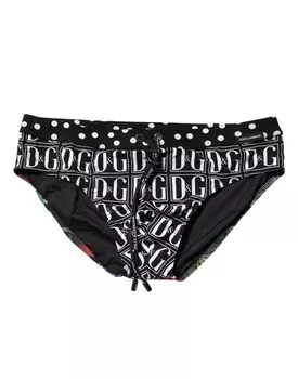 Плавки с черным цветочным логотипом Dolce & Gabbana, черно-белое