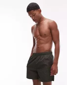 Плавки-шорты ARKET ribstop в темно-зеленую клетку