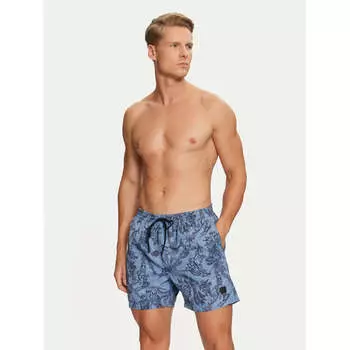 Плавки-шорты Hugo Boss Men's Reel, светло-голубые, с пальмовым листом