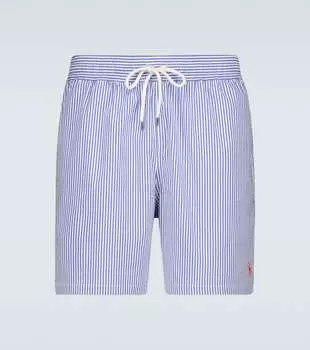 Плавки-шорты из жатого хлопка в полоску Polo Ralph Lauren, синий