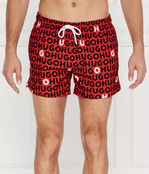 Плавки-шорты мужские Hugo Bodywear Turtle на кулиске с фирменным принтом, красный