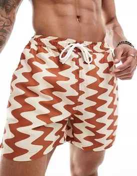 Плавки-шорты New Look Kelly светло-коричневого цвета с волнистым узором