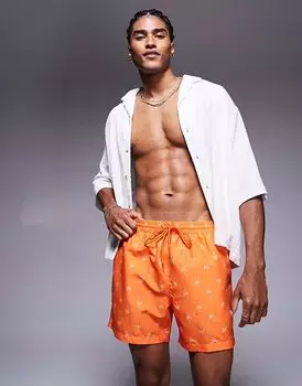 Плавки-шорты с принтом пальм South Beach оранжевого цвета