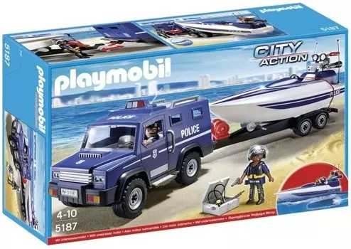 Playmobil City Action, блоки Полицейский внедорожник с моторной лодкой, 5187
