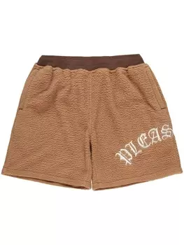 Pleasures флисовые шорты с вышитым логотипом, коричневый