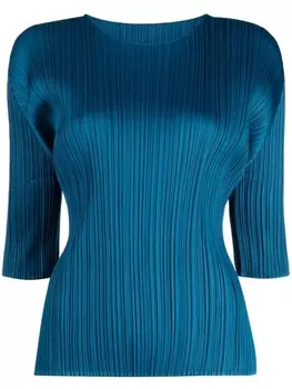 Pleats Please Issey Miyake плиссированная блузка с укороченными рукавами, синий