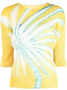 Pleats Please Issey Miyake плиссированная блузка с цветочным принтом, желтый
