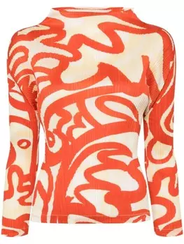 Pleats Please Issey Miyake плиссированная блузка Seeker с абстрактным принтом, красный
