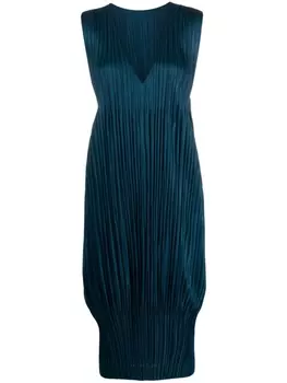 Pleats Please Issey Miyake плиссированное платье с V-образным вырезом, синий