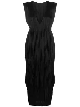 Pleats Please Issey Miyake плиссированное платье с V-образным вырезом, черный