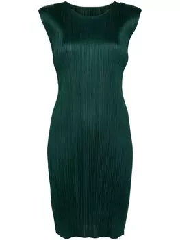 Pleats Please Issey Miyake плиссированное платье с круглым вырезом, зеленый