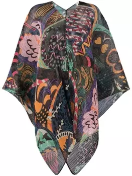 Pleats Please Issey Miyake плиссированное пончо с принтом Snowrunner, синий