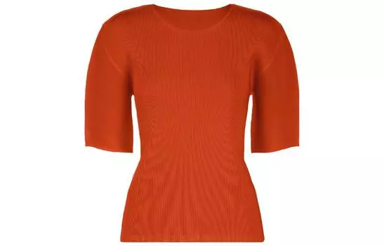 PLEATS PLEASE ISSEY MIYAKE Женская футболка с заниженной линией плеч, оранжевая