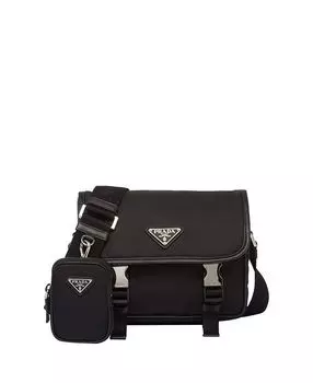 Плечевая сумка из переработанного нейлона и кожи Saffiano Prada, черный
