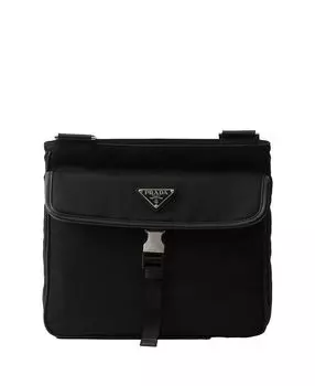 Плечевая сумка из переработанного нейлона и кожи Saffiano Prada, черный