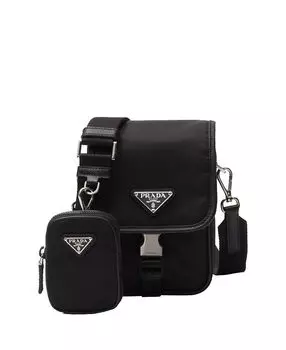 Плечевая сумка из переработанного нейлона и кожи Saffiano Prada, черный