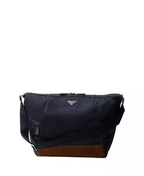 Плечевая сумка из переработанного нейлона и кожи Prada, синий