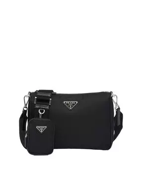 Плечевая сумка из переработанного нейлона и кожи Saffiano Prada, черный