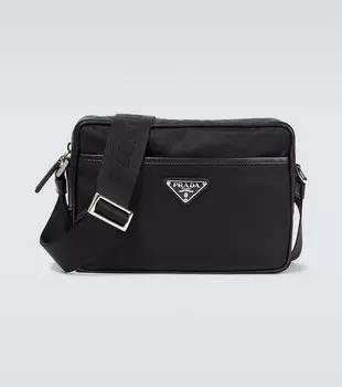 Плечевая сумка из переработанного нейлона и кожи Prada, черный