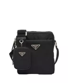 Плечевая сумка из Re-Nylon и сафьяно. Prada, черный