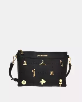 Плечевой ремень с тройным отделением черного цвета Love Moschino, чёрный