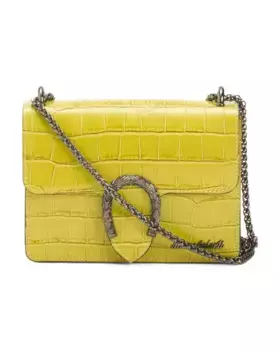Плечо через плечо из кожи итальянского производства с тиснением подковы и крокодиловой кожей Marina Galanti, цвет Lime