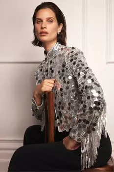 Плечо с бахромой из серебряных пайеток Mint Velvet, серый