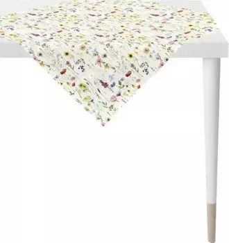 Плед APELT средний "6815 SPRINGTIME, весеннее украшение, весна", (1 штука), цифровая печать, с весенними цветами, как на разбросанной цветочной поляне 100х100 см, белый