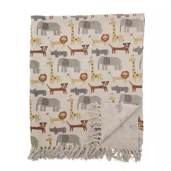 Плед Bloomingville Brett, натуральный переработанный хлопок, серый