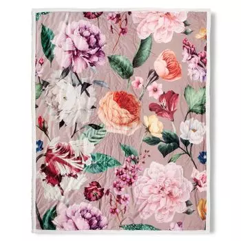 Плед Descanso с цветами - 130х160 см - 100% Поливелвет/Шерпа Muller Textil, серо-коричневый