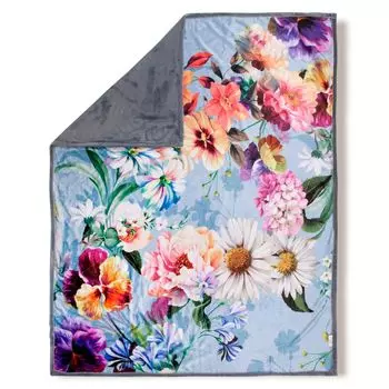 Плед Descanso с цветами - 130х160 см - 100% Поливелвет/Шерпа Muller Textil, серый