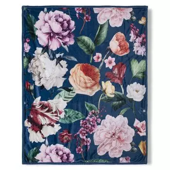Плед Descanso с цветами - 130х160 см - 100% поливелвет Muller Textil, синий